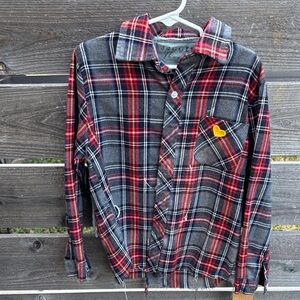 Distressed and repurposed Multicolor Plaid flannel by “Jagged Threads”